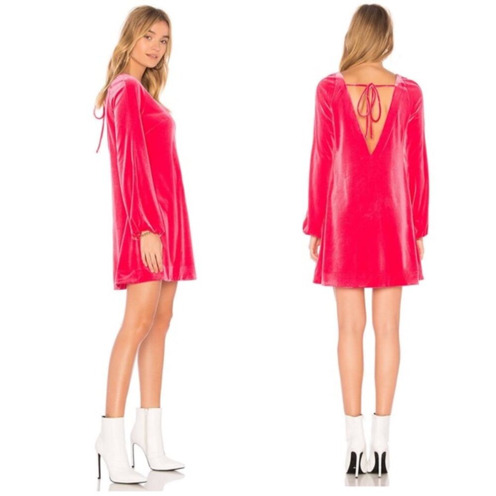 Free People Misha Velvet Mini Long Sleeve Tie Back Dress‎ in Red Pink Size S